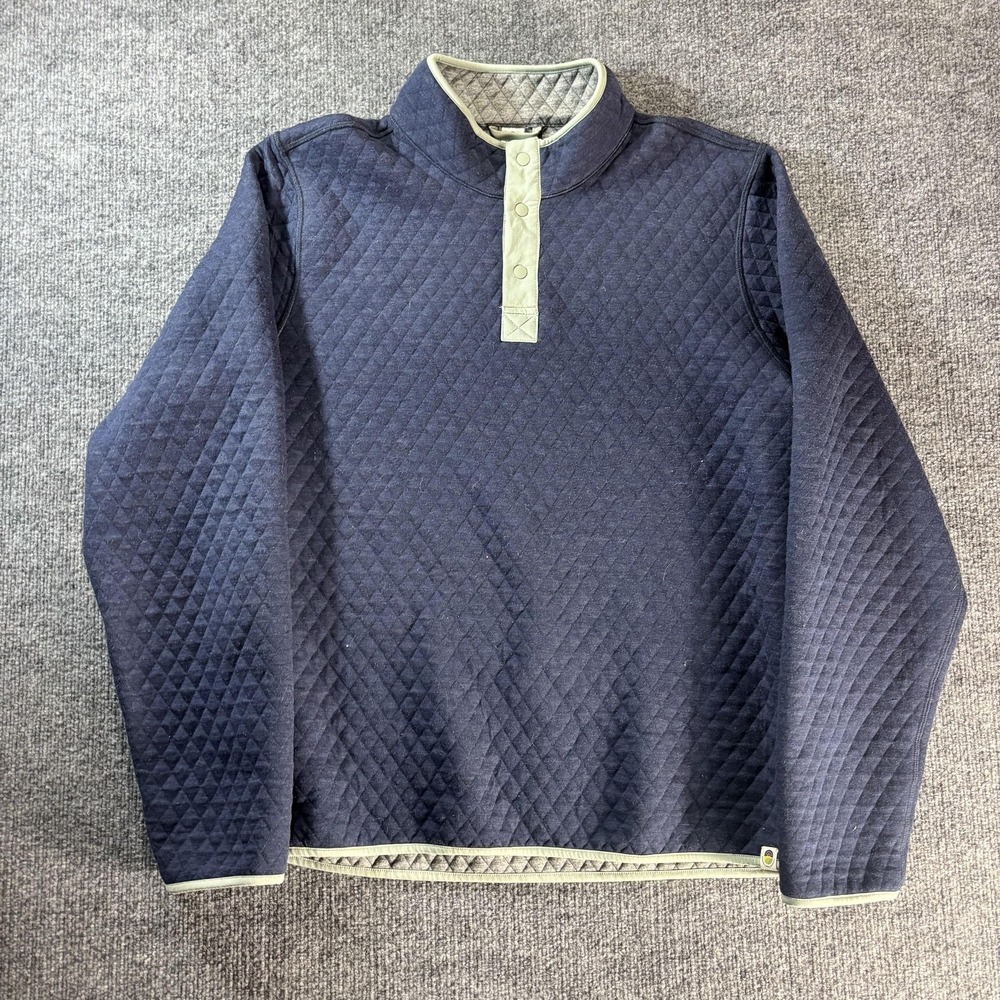 Marine Layer Sweatshirt Mens XL Blue Quilted Henley Snap Mock Neck Heavyweight